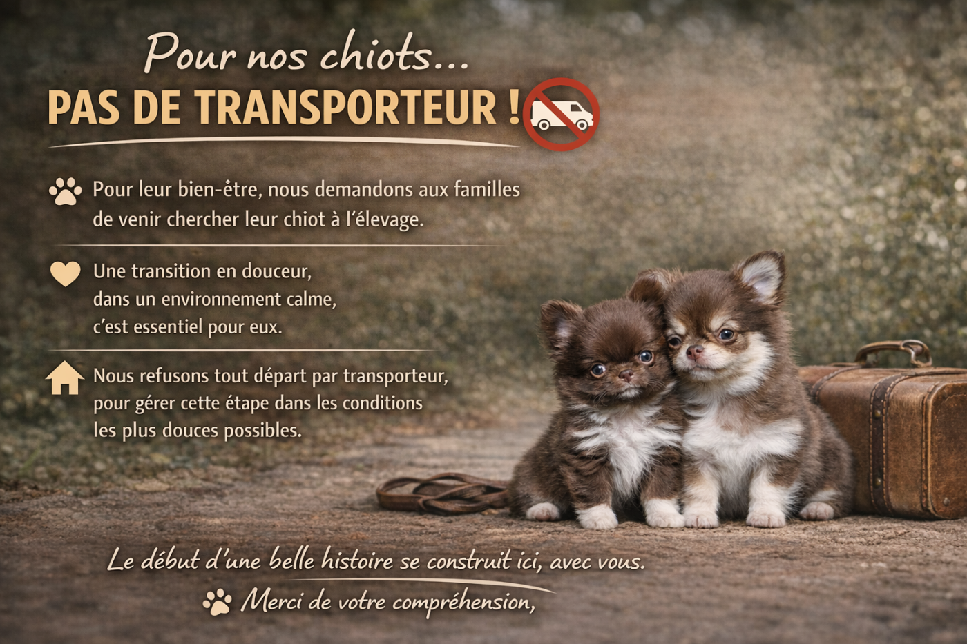 Rappel départ des chiots